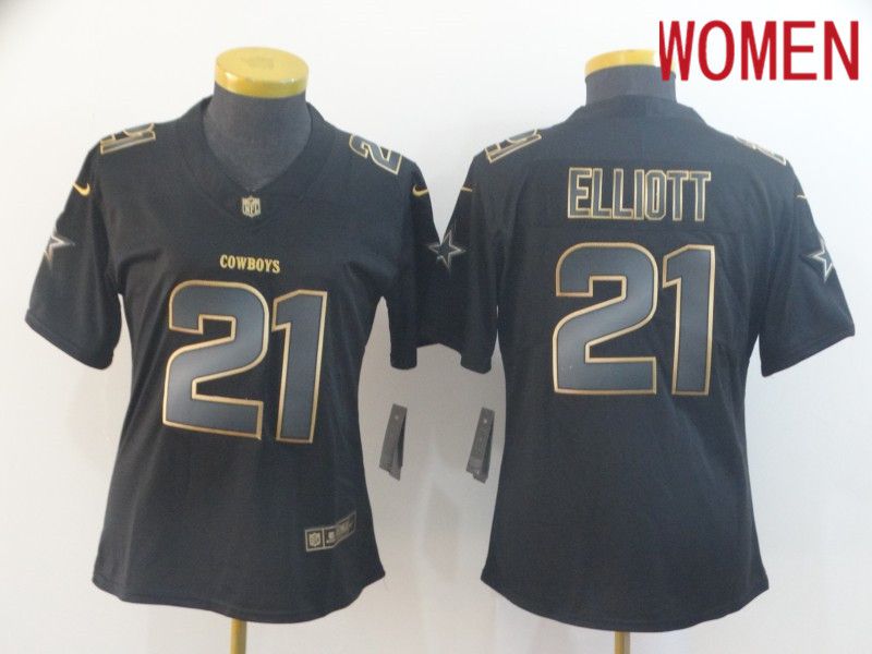 Women Dallas cowboys 21 Elliott Nike Vapor Limited Black Golden NFL Jerseys